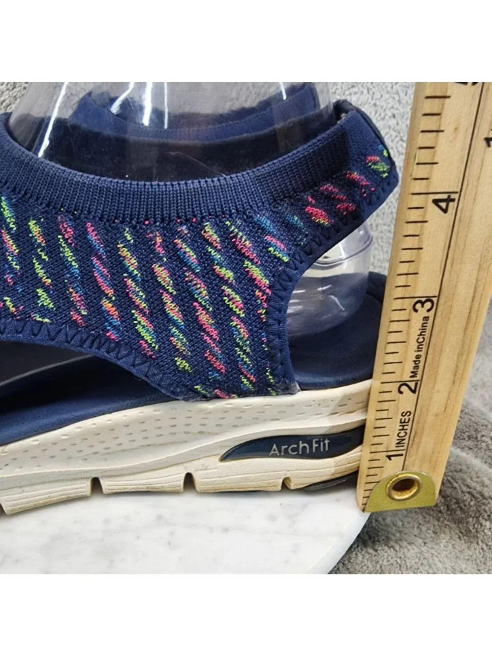 Skechers Womens Size 9 Catchy Wave Arch Fit Navy Rainbow Knit Sandals *Read*